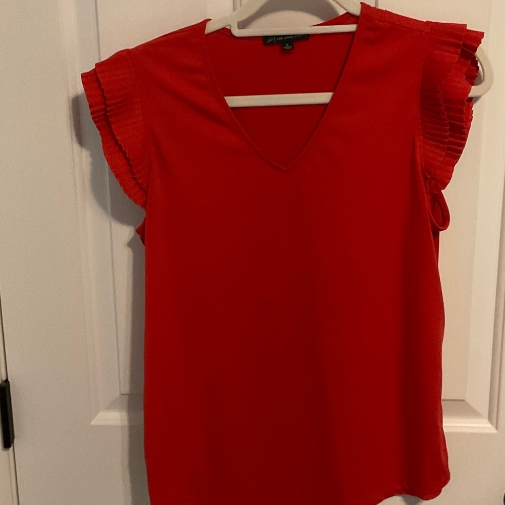 Adrianna Papell Red V-Neck Ruffle Sleeve Blouse